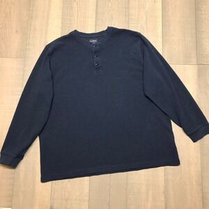 L.L.‎ Bean Henley Shirt Mens Size 3XLT Blue Waffle Long Sleeve Traditional Fit